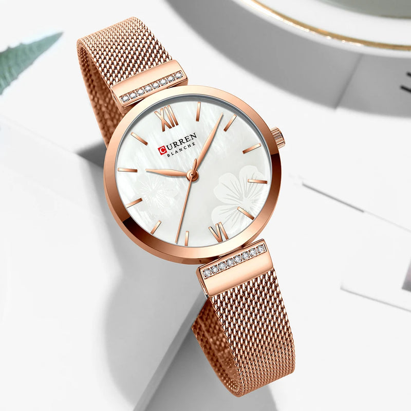 Relógio de pulso de ouro malha senhoras relógios marca luxo curren elegante simples relógio de quartzo pulseira feminina reloj mujer