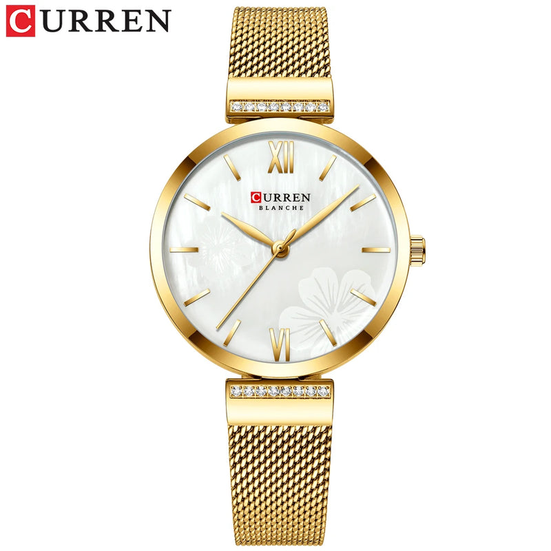 Relógio de pulso de ouro malha senhoras relógios marca luxo curren elegante simples relógio de quartzo pulseira feminina reloj mujer