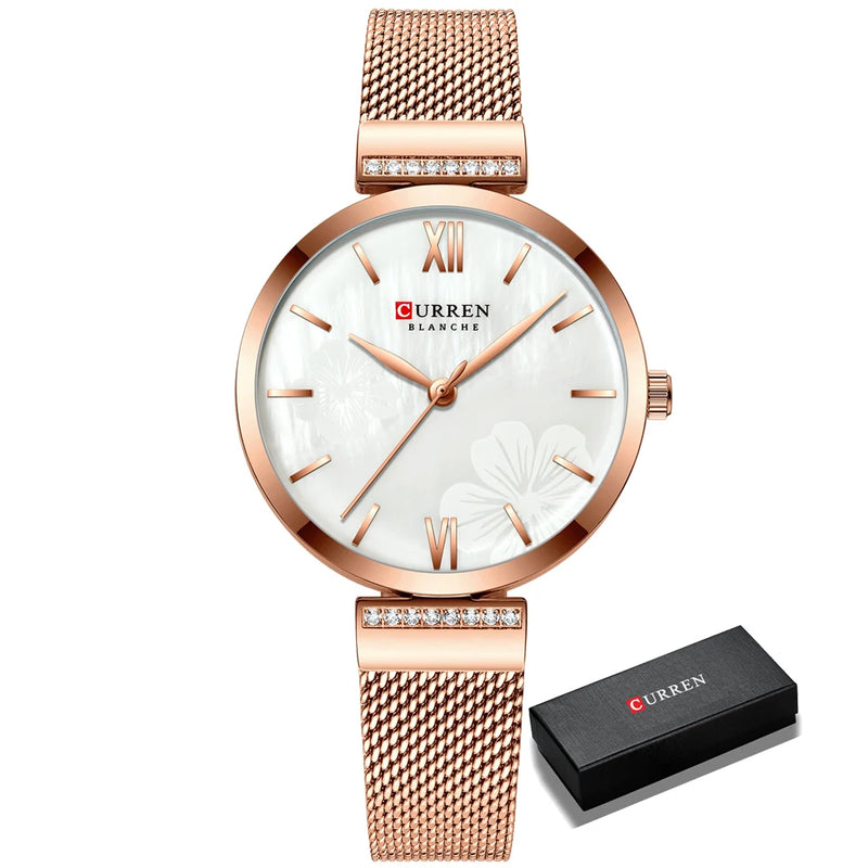 Relógio de pulso de ouro malha senhoras relógios marca luxo curren elegante simples relógio de quartzo pulseira feminina reloj mujer