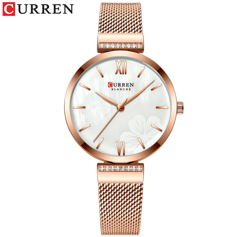 Relógio de pulso de ouro malha senhoras relógios marca luxo curren elegante simples relógio de quartzo pulseira feminina reloj mujer