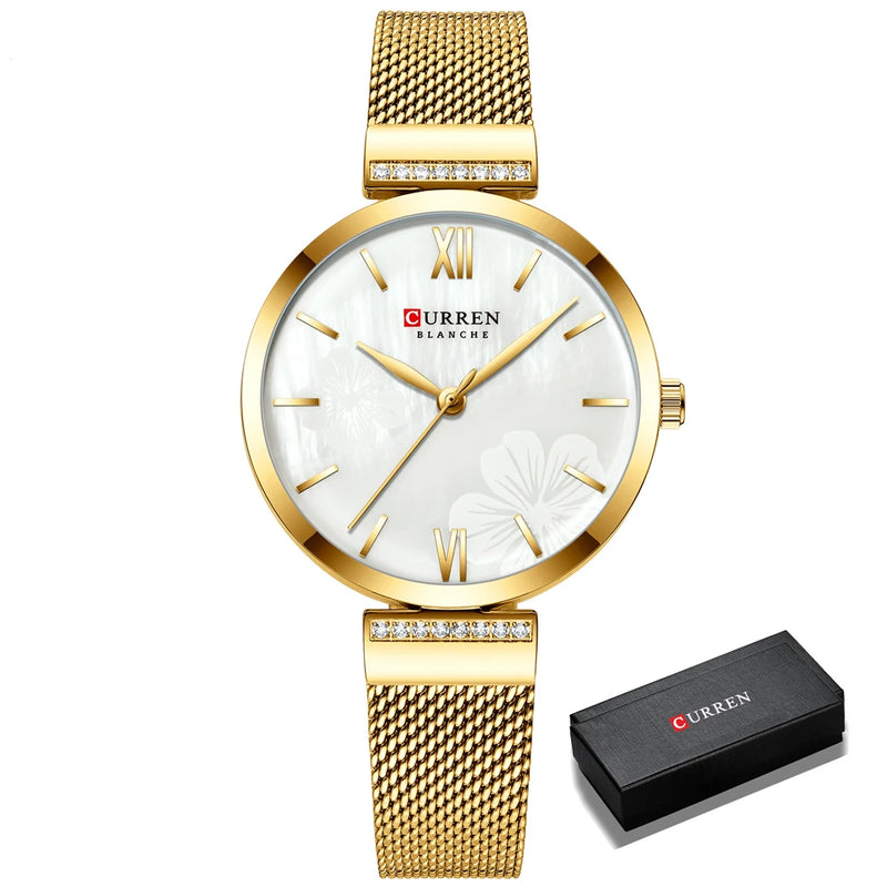 Relógio de pulso de ouro malha senhoras relógios marca luxo curren elegante simples relógio de quartzo pulseira feminina reloj mujer