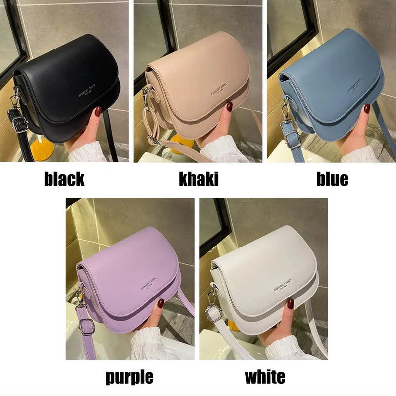 Bolsa de ombro de couro PU para mulheres, bolsa crossbody, monocromática, bolsa mensageiro com aba, bolsa elegante, bolsa simples, na moda