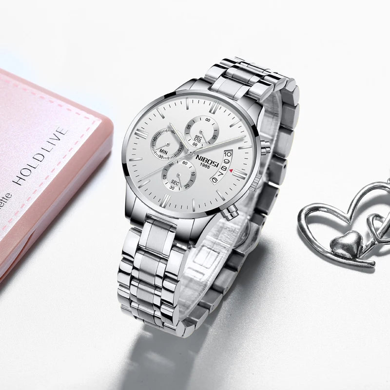 Nibosi relógio de quartzo feminino relógios senhoras aço inoxidável pulseira relógios feminino relogio feminino montre femme